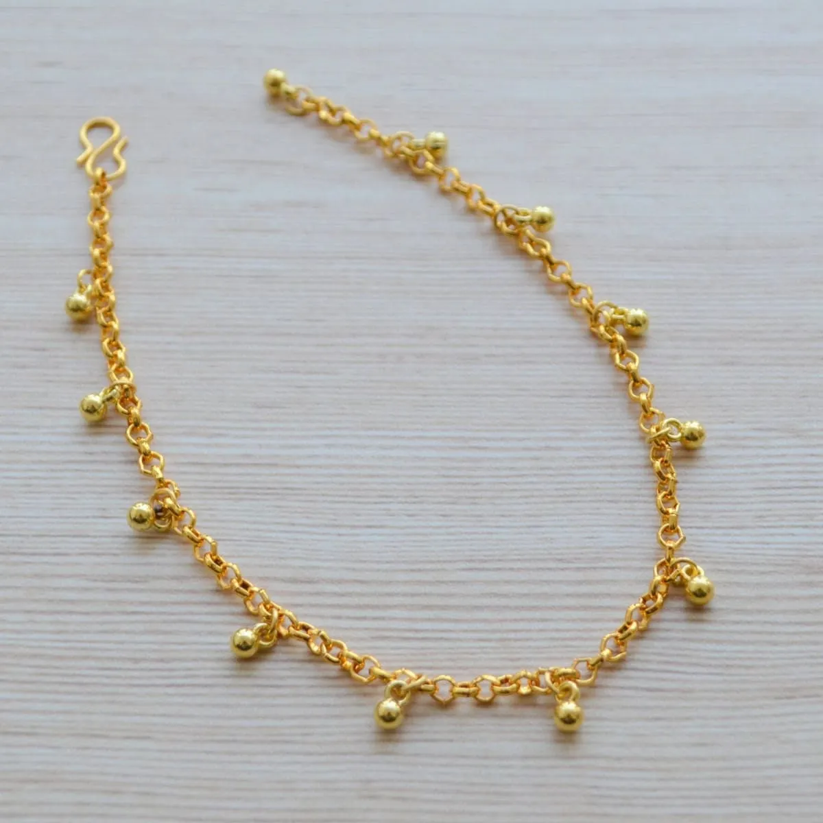 Gold plated Anklet Bracelet for women, Dainty Beaded simple boho ankle jewelry, Indian Payal, accessory for girls, kids