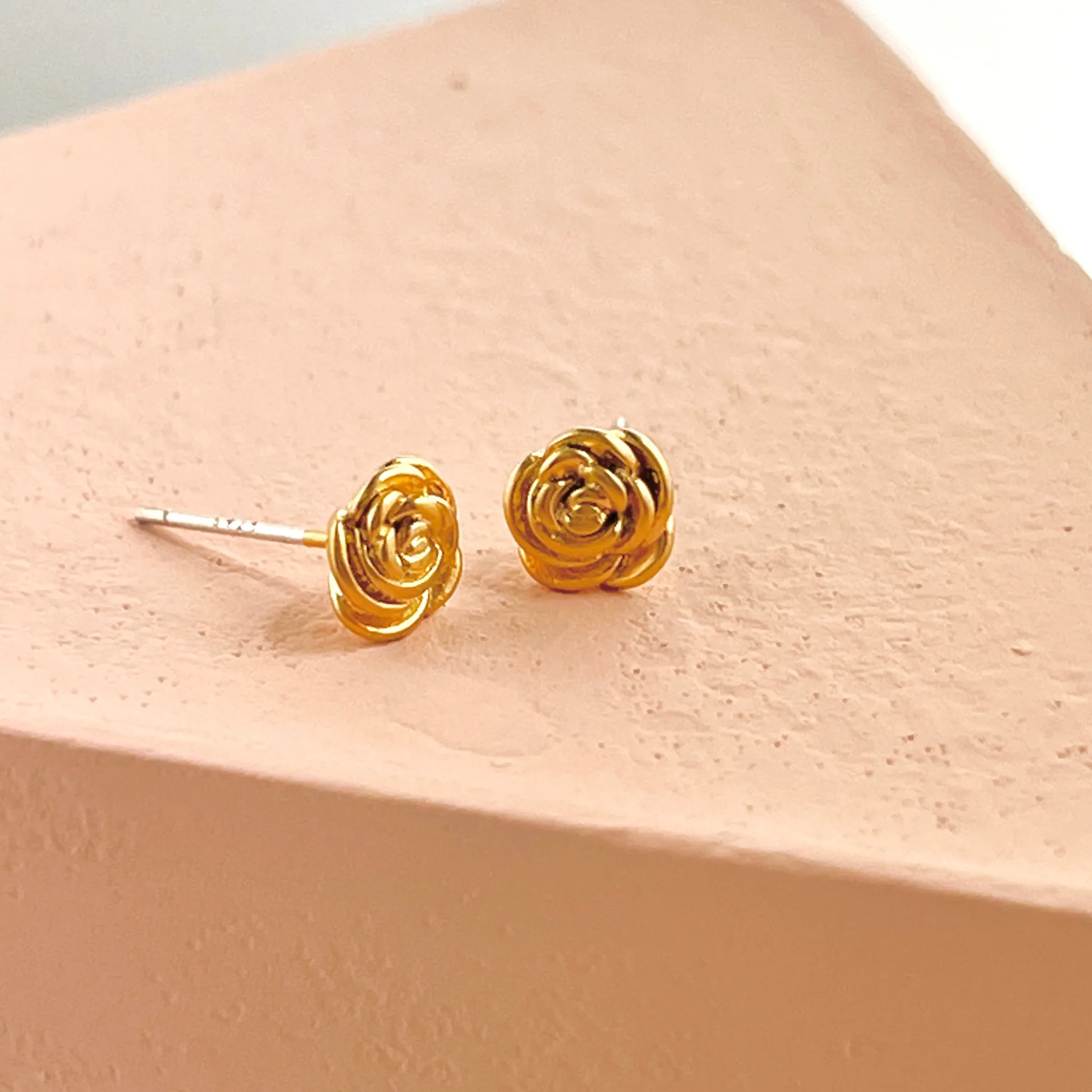 Gold Rose Bud Stud Earring