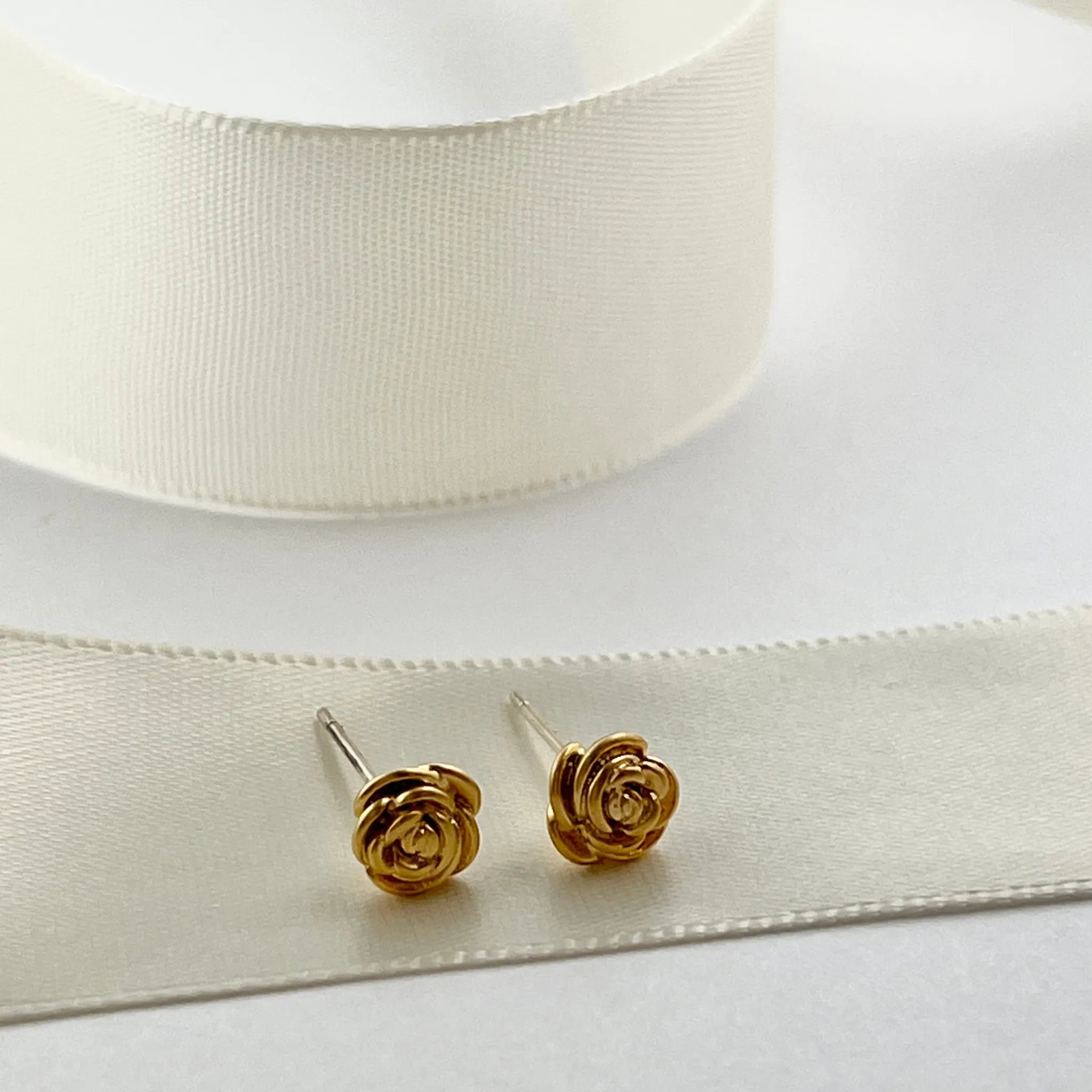 Gold Rose Bud Stud Earring