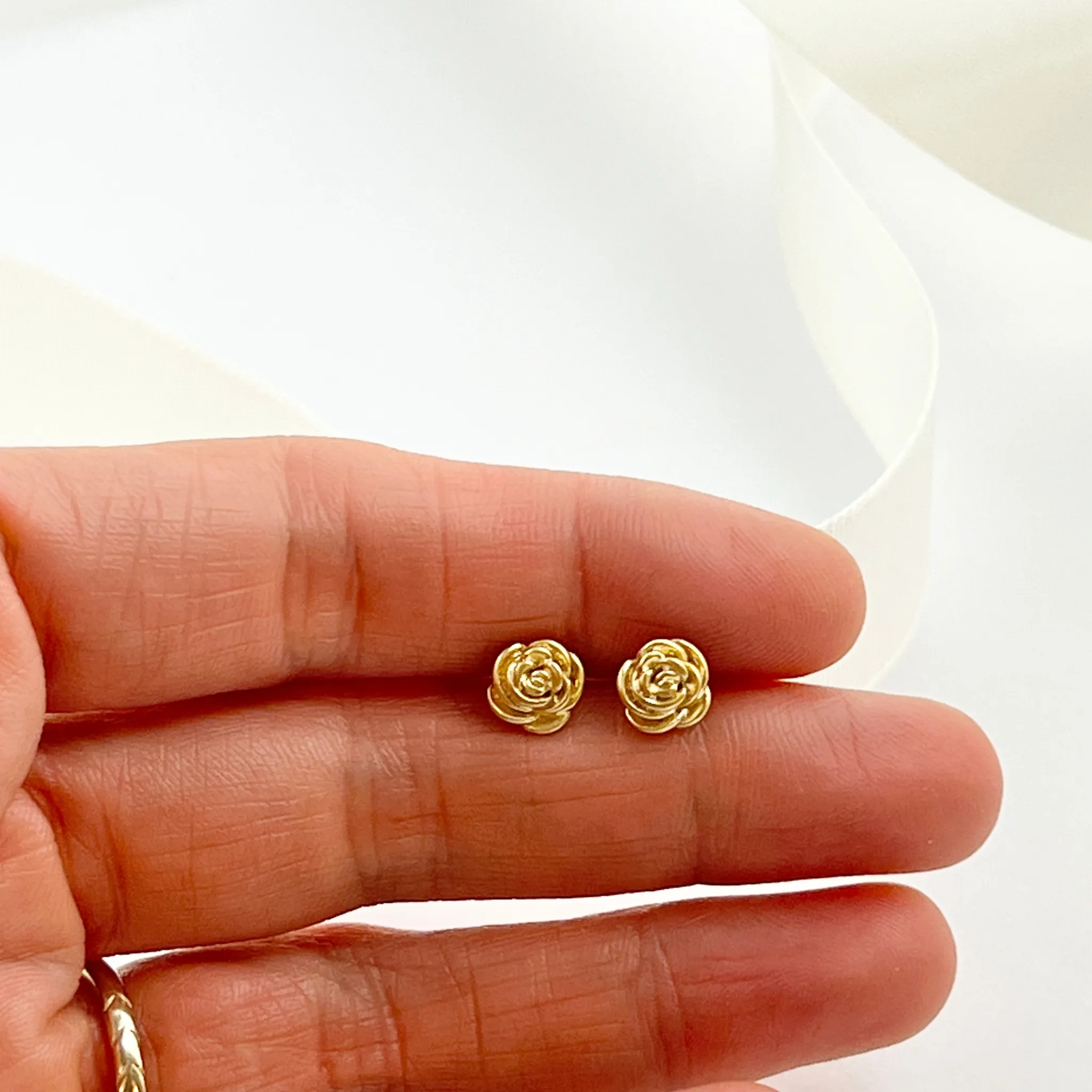 Gold Rose Bud Stud Earring