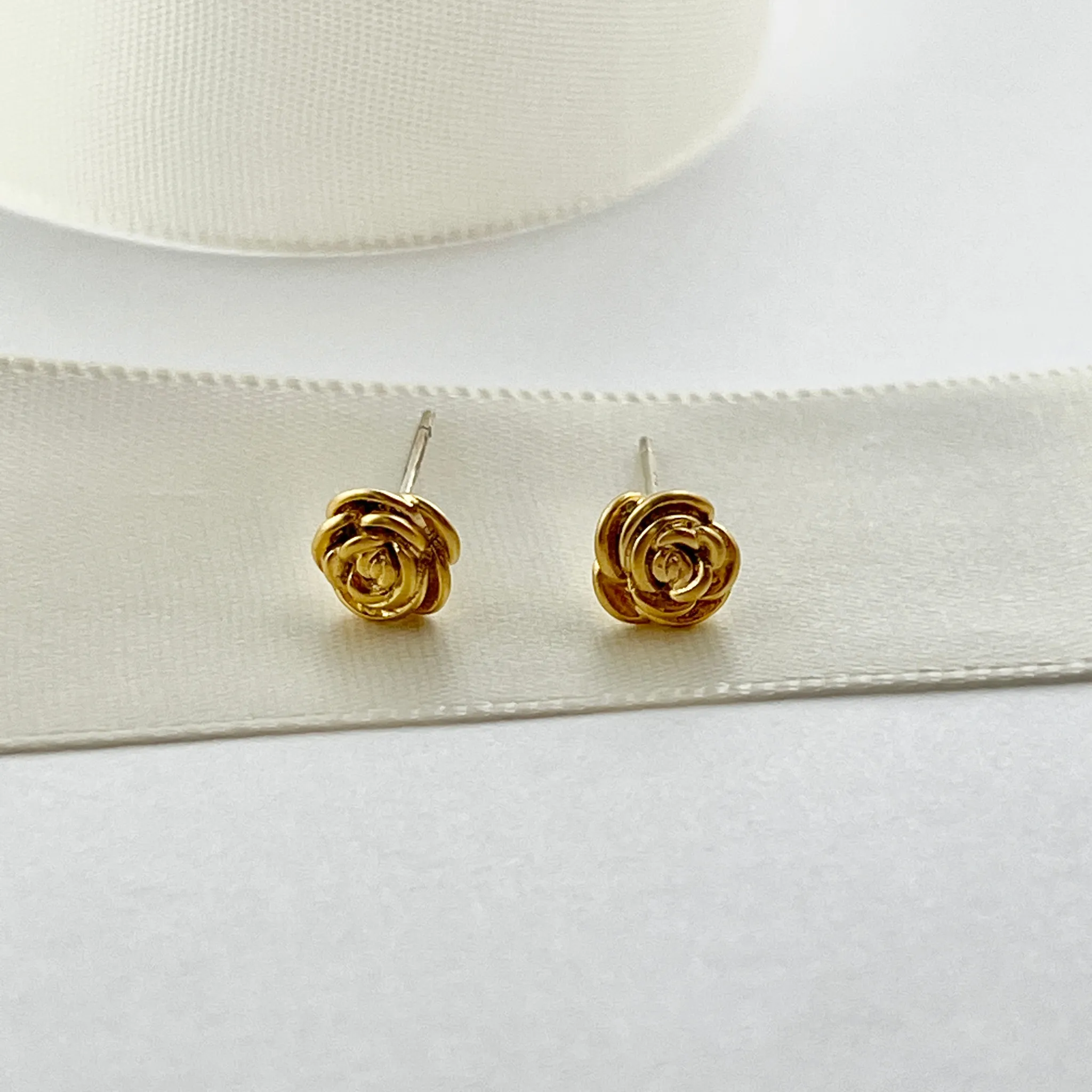 Gold Rose Bud Stud Earring