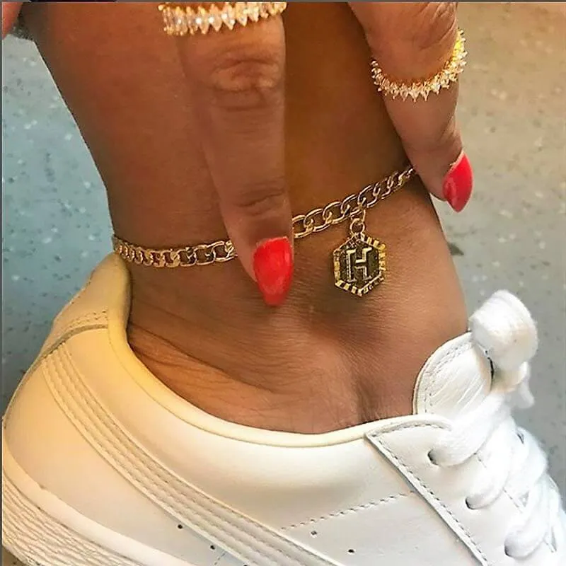 Hex Initial Anklet