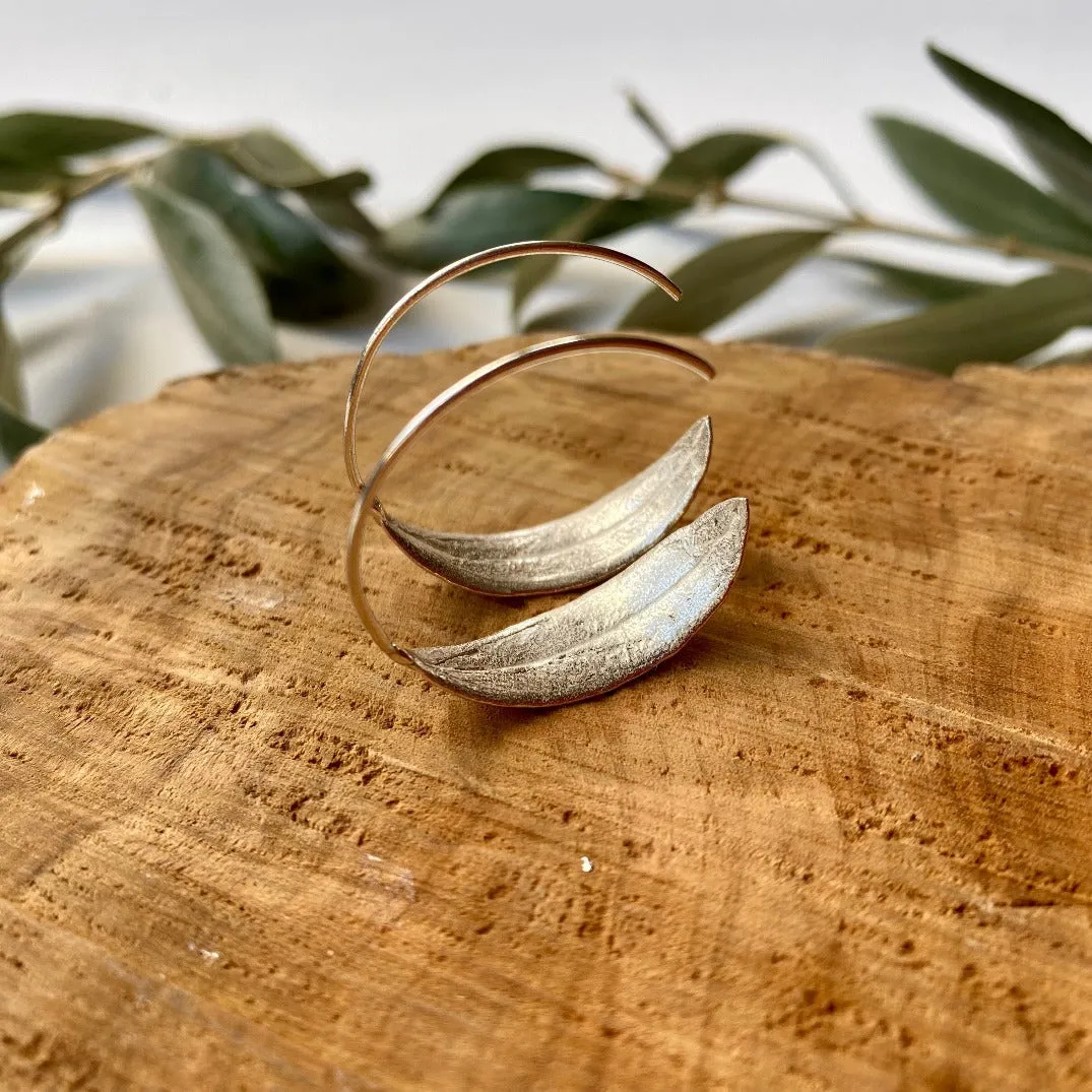 Hoop Olive Leaf Earring in Sterling Silver