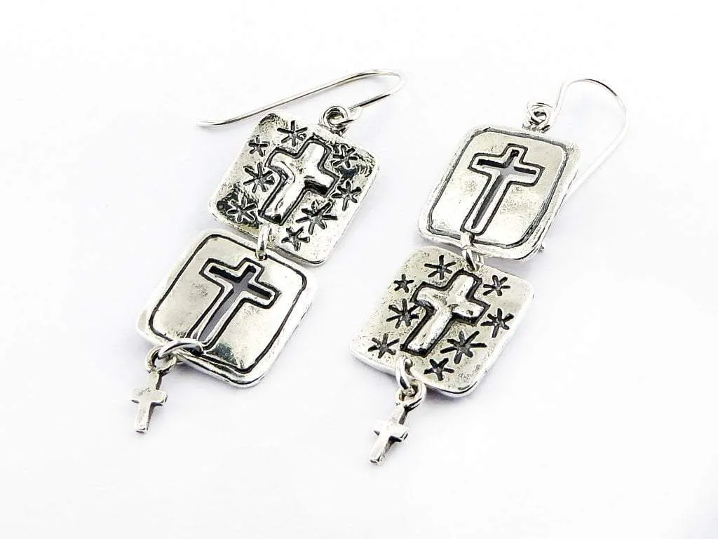 Israeli jewelry silver earrings with crosses.