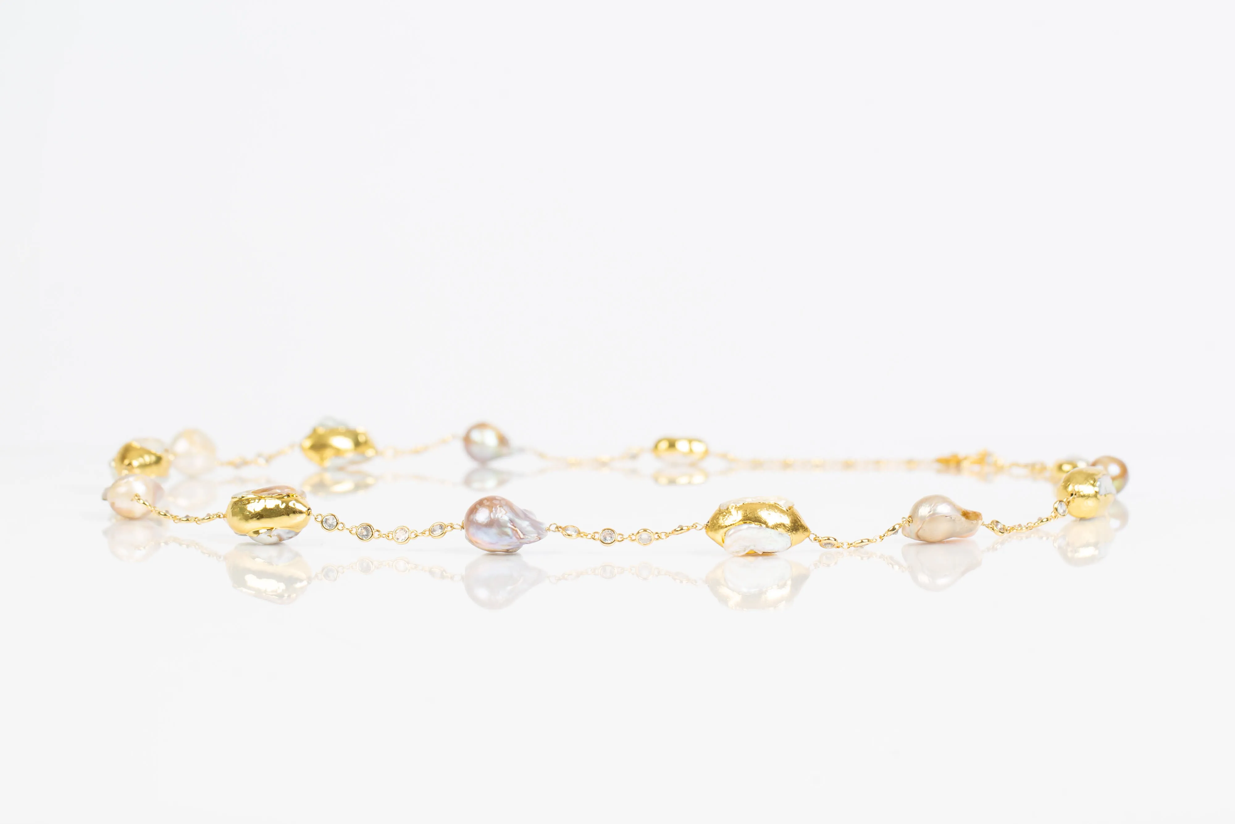 Julia Necklace (Baroque Pearls Encased In Gold)