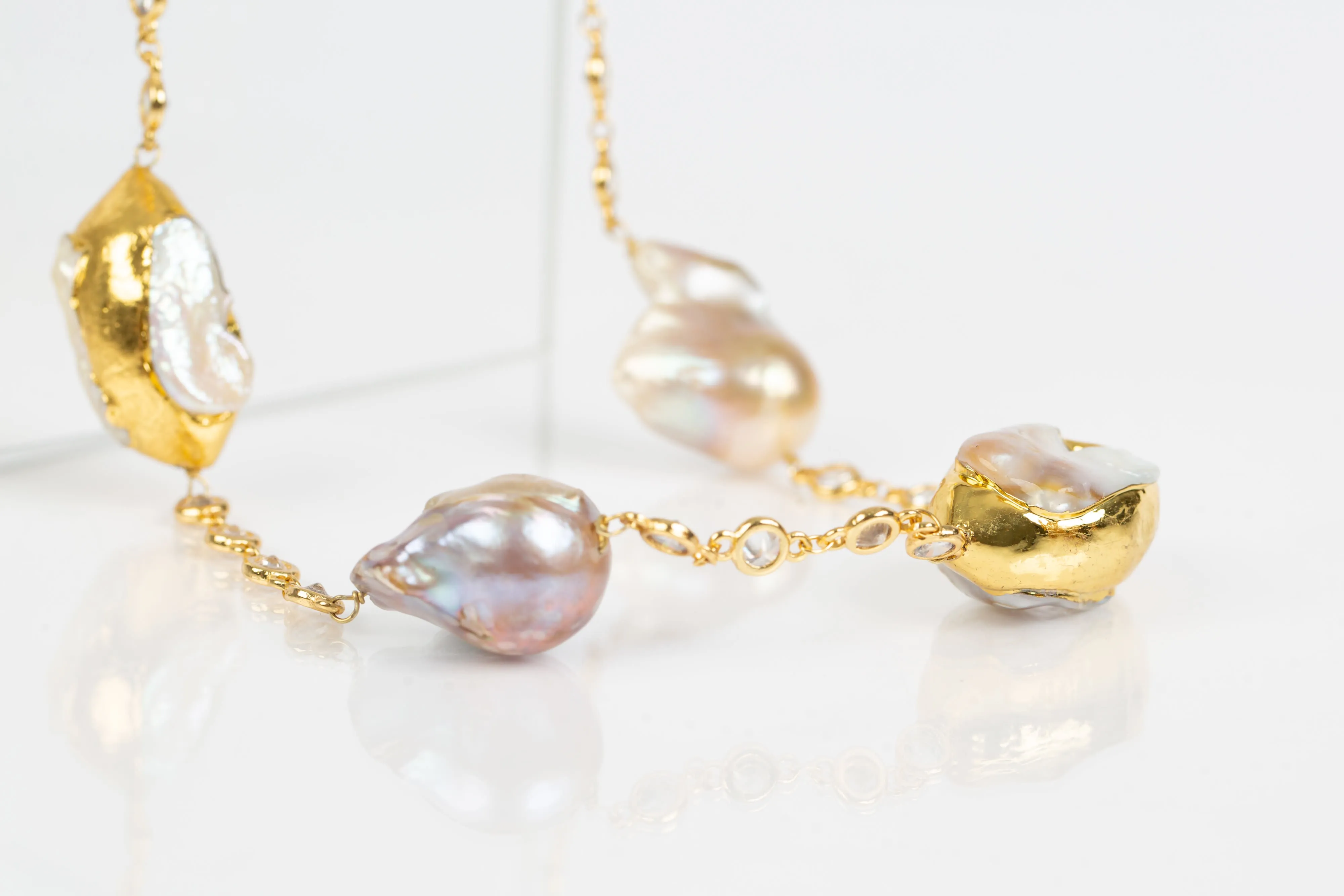 Julia Necklace (Baroque Pearls Encased In Gold)