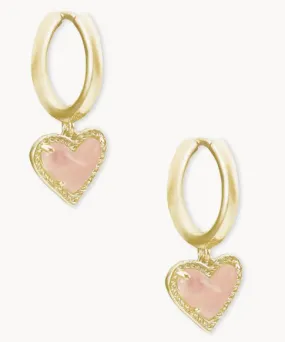 Kendra Scott Ari Heart Huggie Earrings - Rose Quartz/Gold