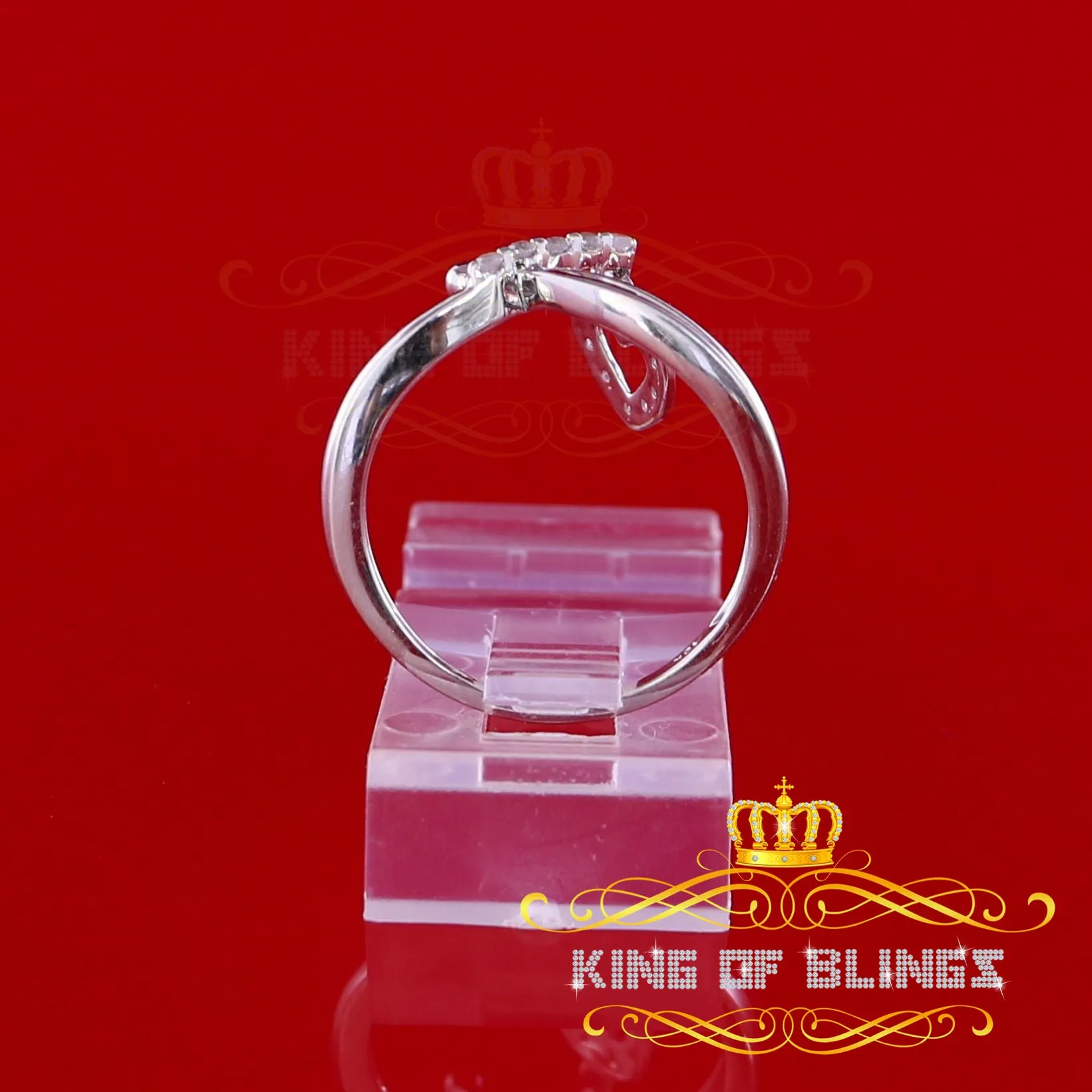 King of Bling's  Real 0.10 CT Diamond with 10 kt White Gold HEART shape Womens Ring Size 6.5