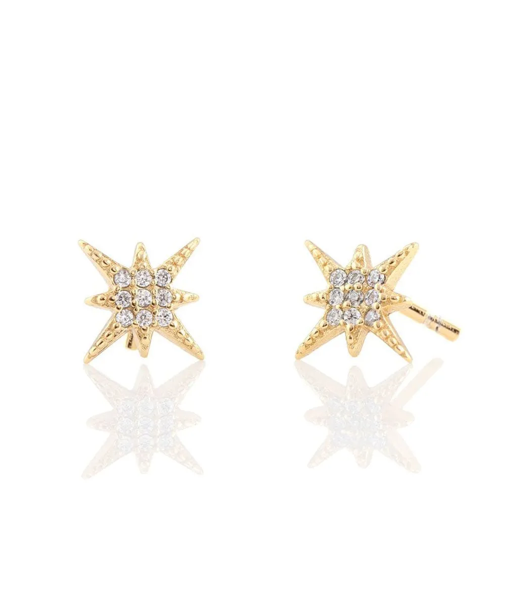 Kris Nations Starburst Pave Stud Earrings - Gold