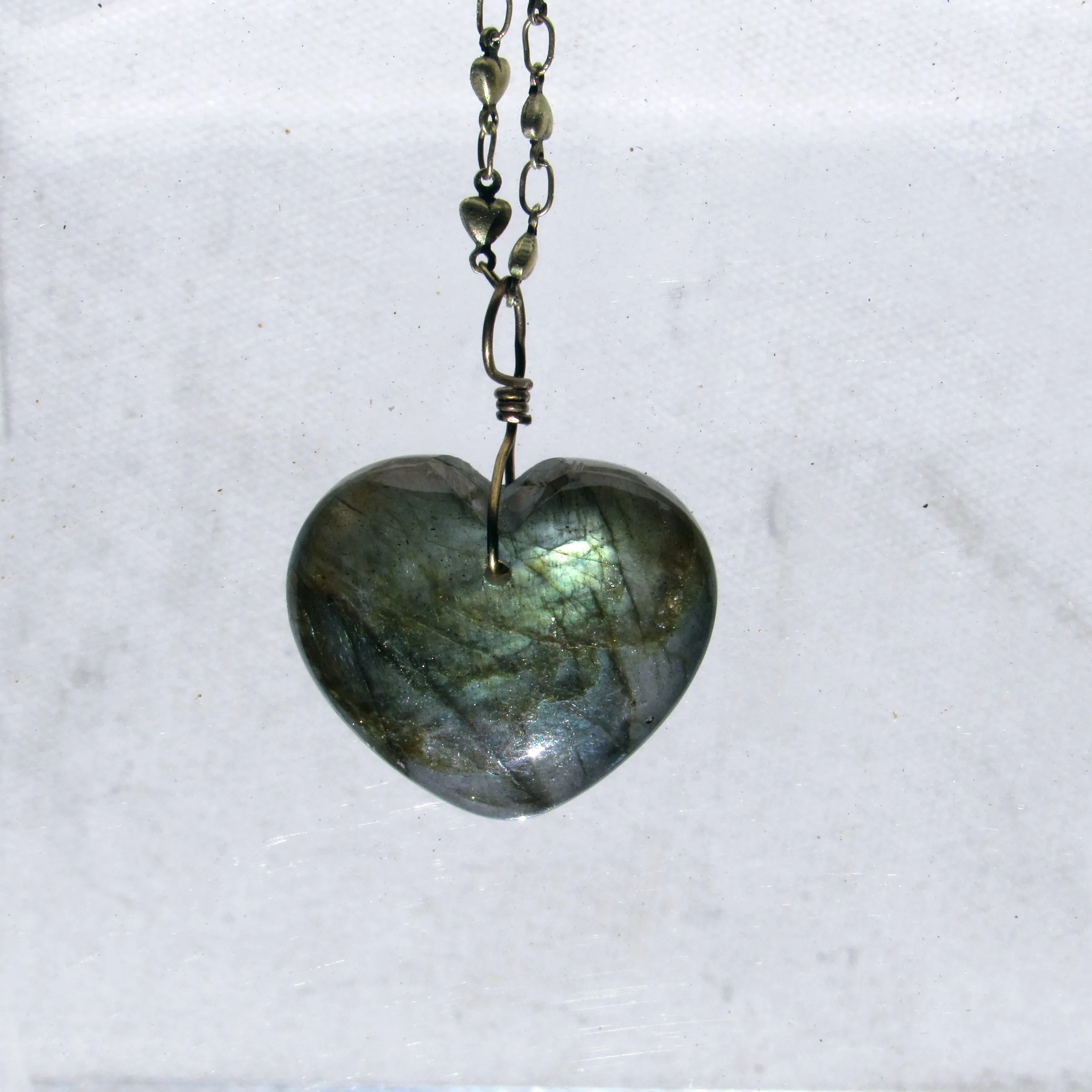 Labradorite gemstone Heart with Brass Heart Chain