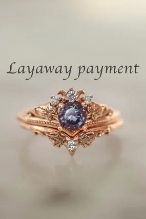 LAYAWAY 3 months: Bridal ring set with alexandrite and diamonds / Ariadne