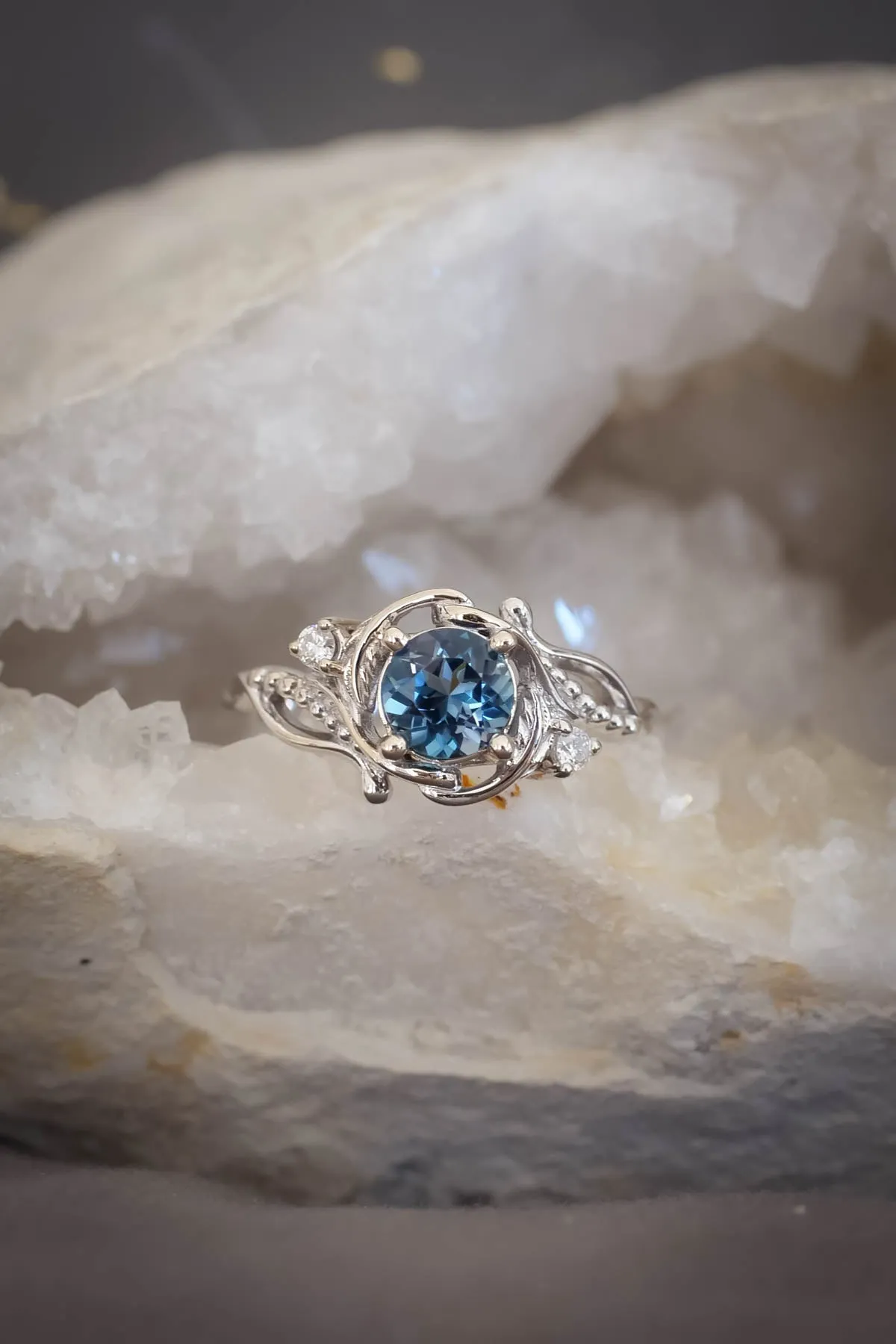 London blue topaz engagement ring set, gold bridal ring set / Undina