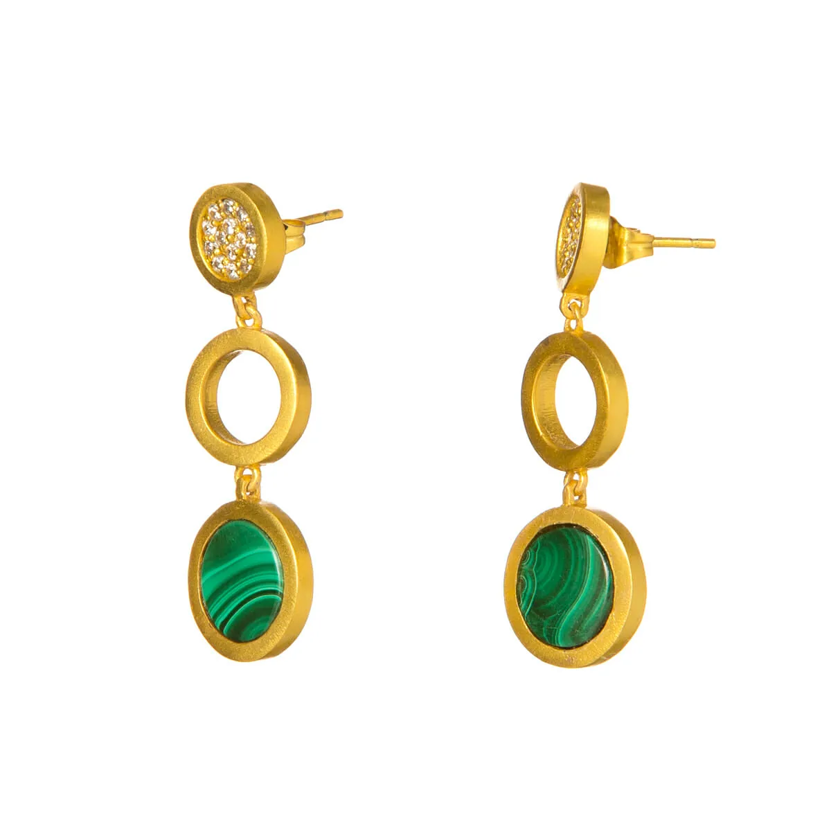 Magic & Malachite Cz Coin Drop Danglers