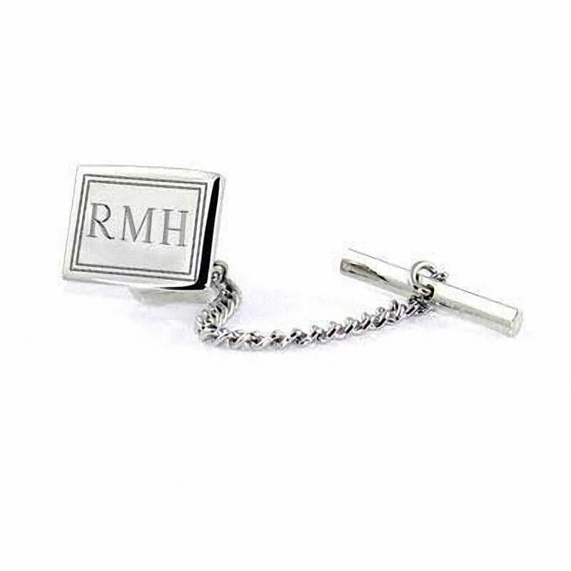 Men's Rectangular Tie Tac in Sterling Silver (1-3 Initials) of Trendolla