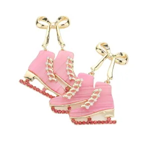 Metal Bow Stone Embellished Celluloid Acetate Skate Earrings