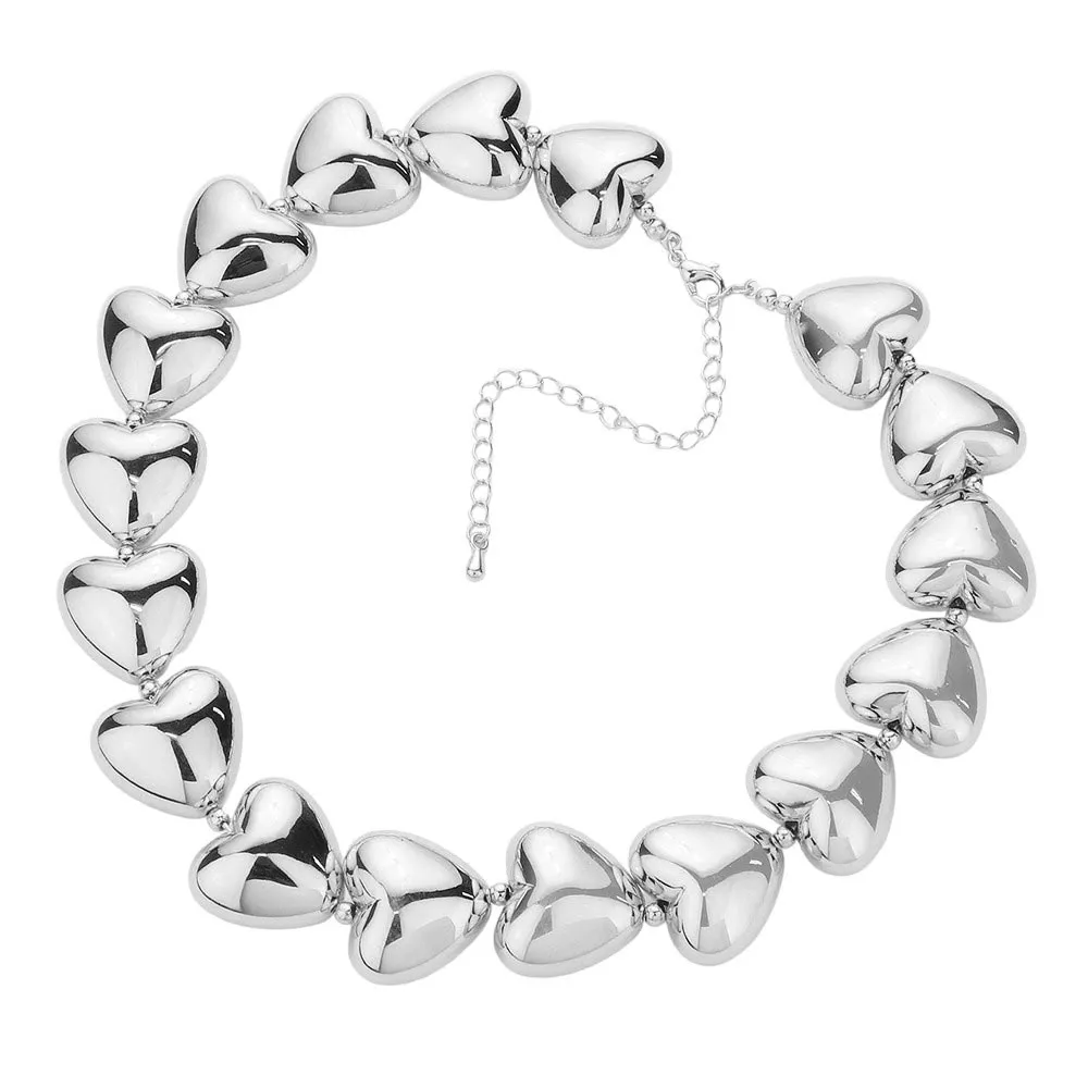 Metal Heart Pebble Choker Necklace