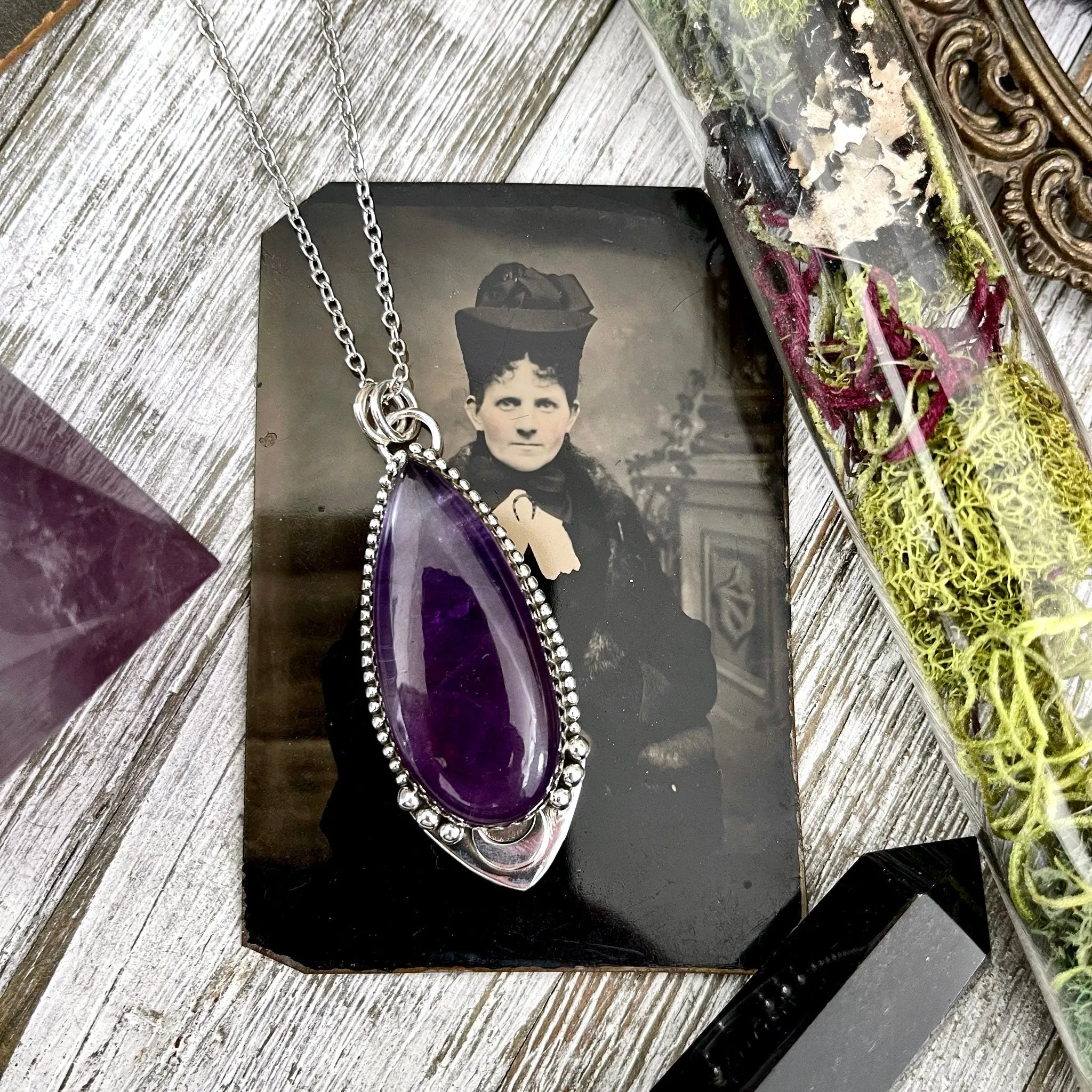 Midnight Moon Crystal Amethyst Necklace in Sterling Silver / Designed by FOXLARK Collection