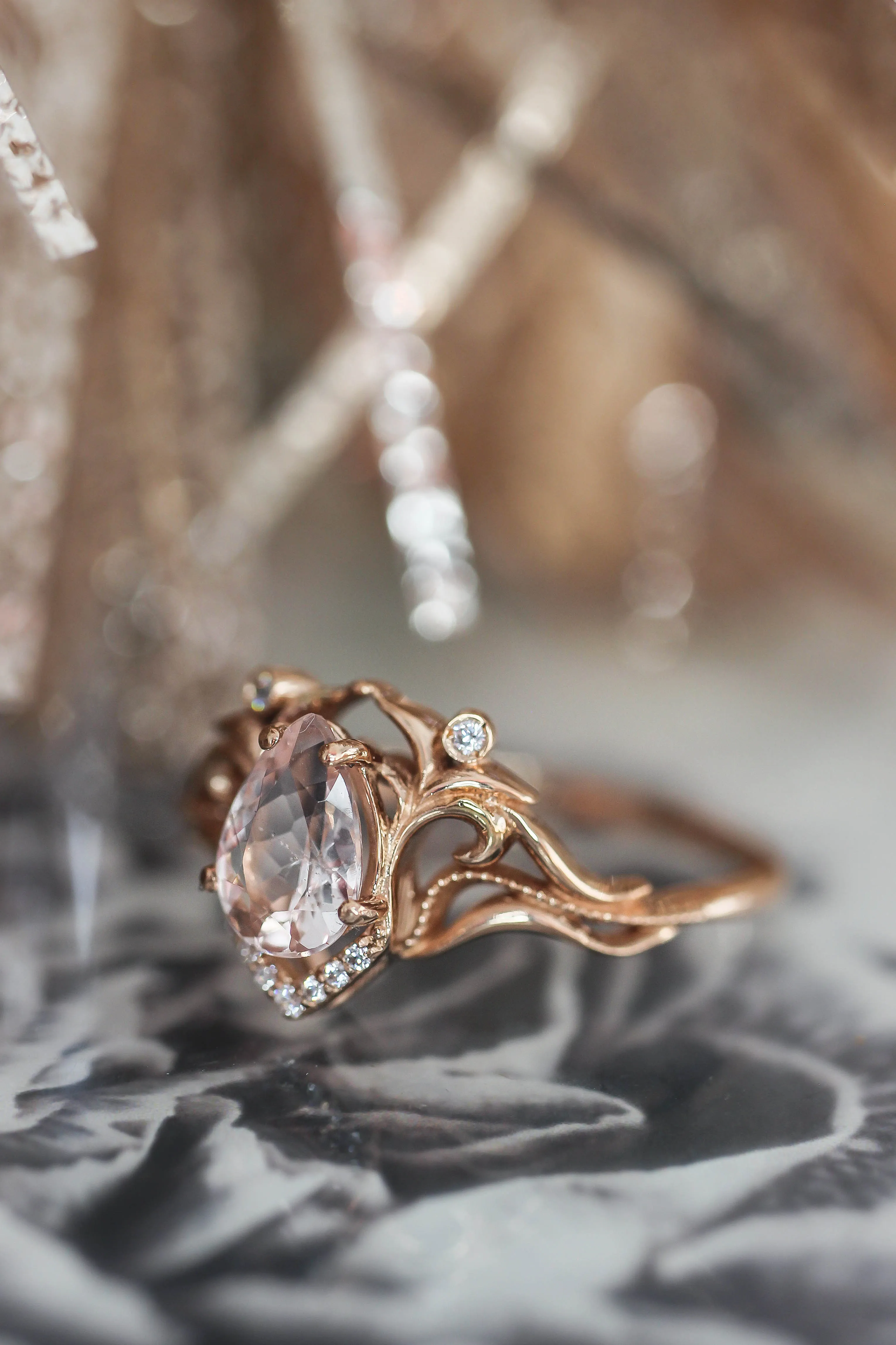 Morganite and diamonds bridal ring set / Lida small