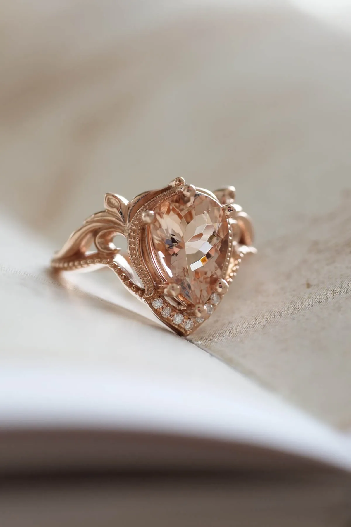 Morganite engagement ring in rose gold, statement ring with peach morganite / Lida