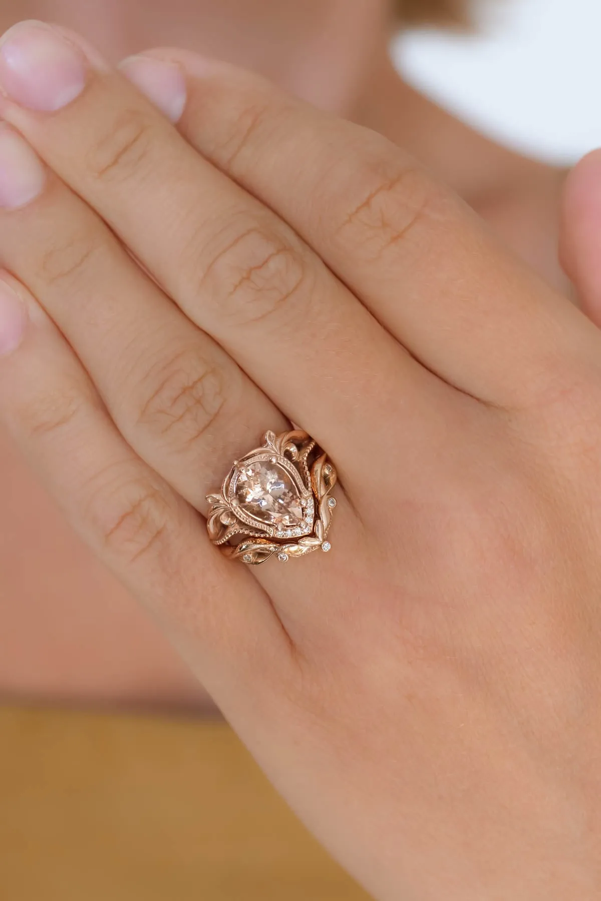 Morganite engagement ring in rose gold, statement ring with peach morganite / Lida