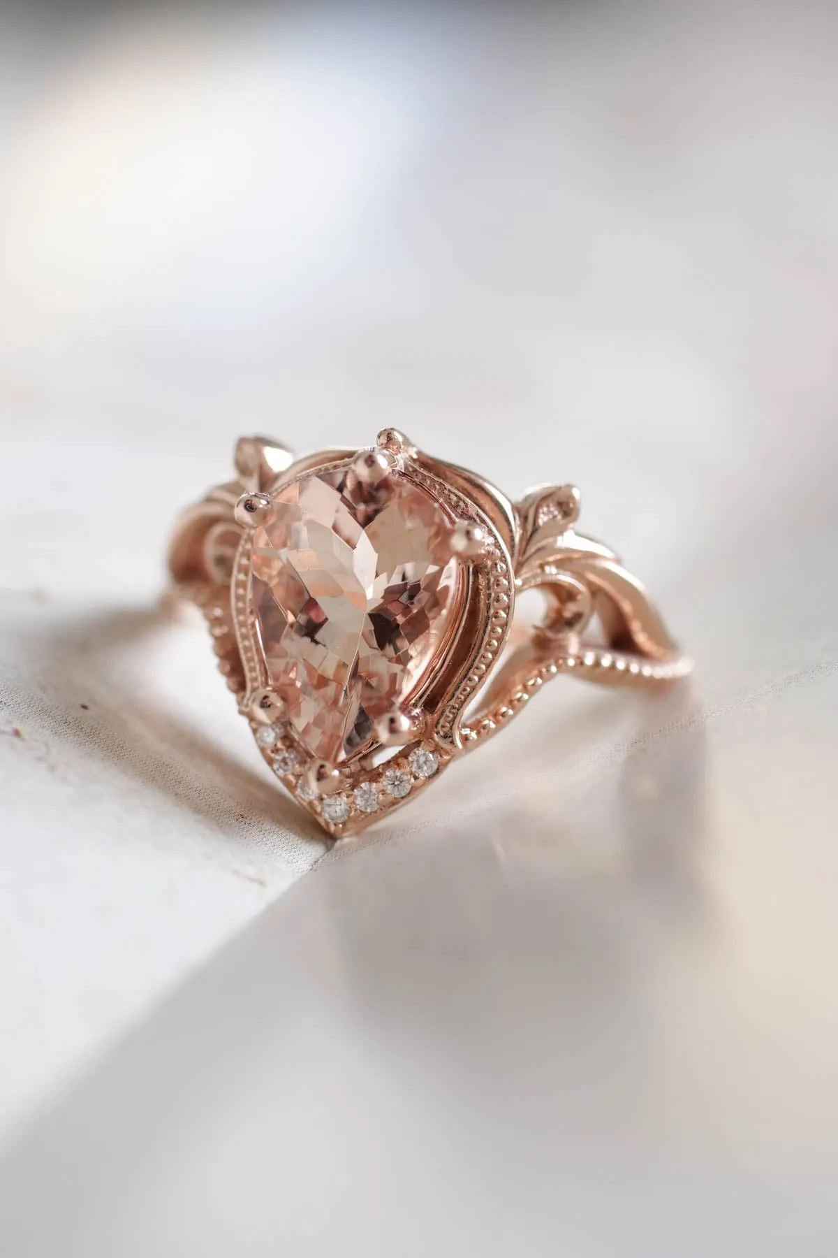 Morganite engagement ring in rose gold, statement ring with peach morganite / Lida