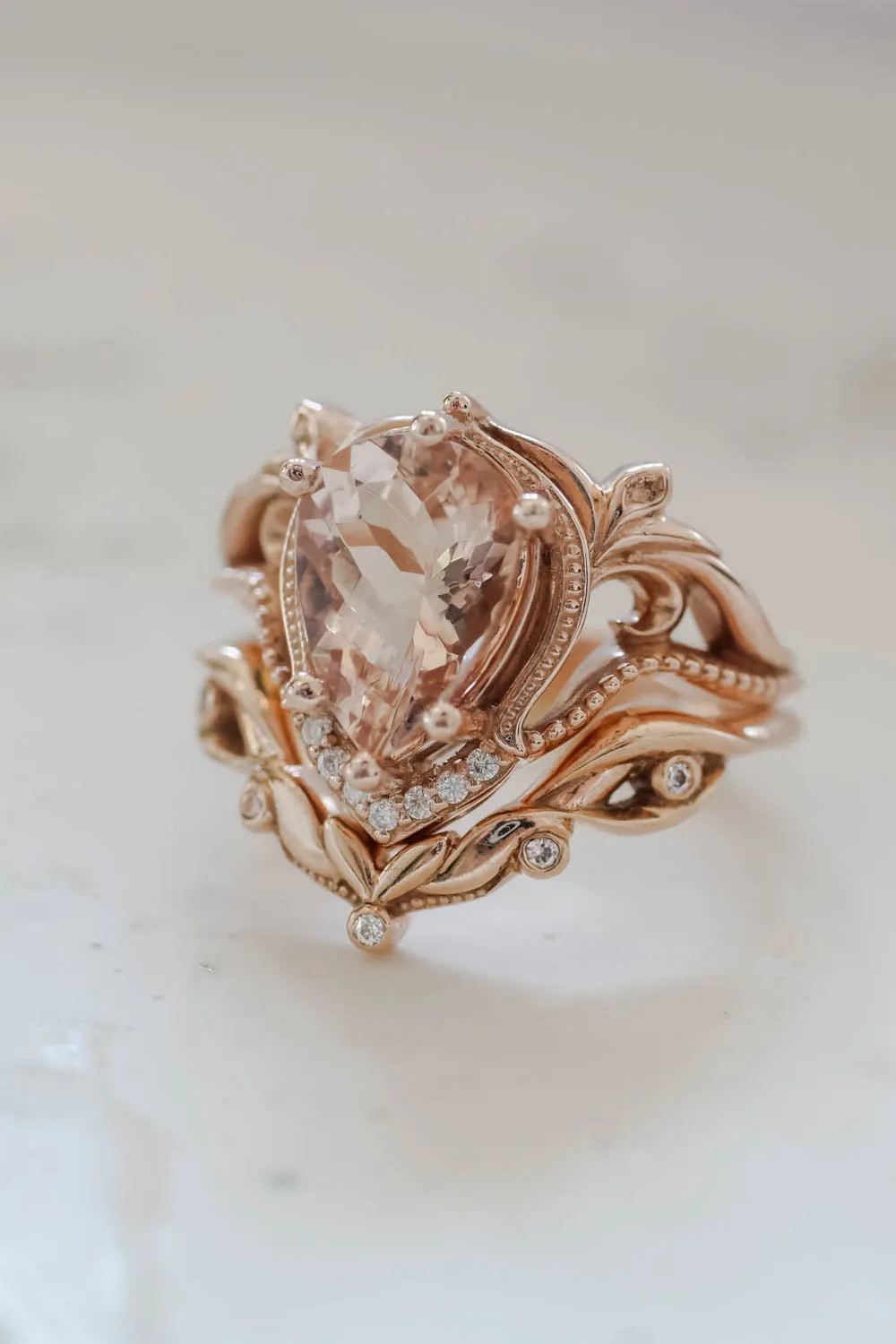 Morganite engagement ring in rose gold, statement ring with peach morganite / Lida