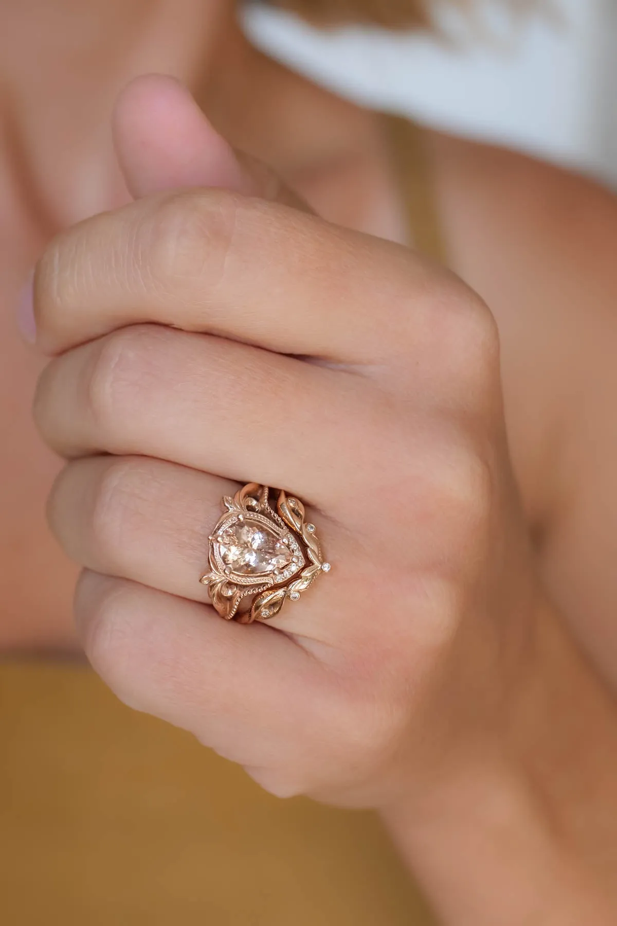 Morganite engagement ring in rose gold, statement ring with peach morganite / Lida