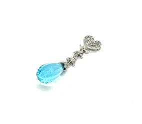 New* Blue Topaz Briolette Pendant W/ Diamond Accent