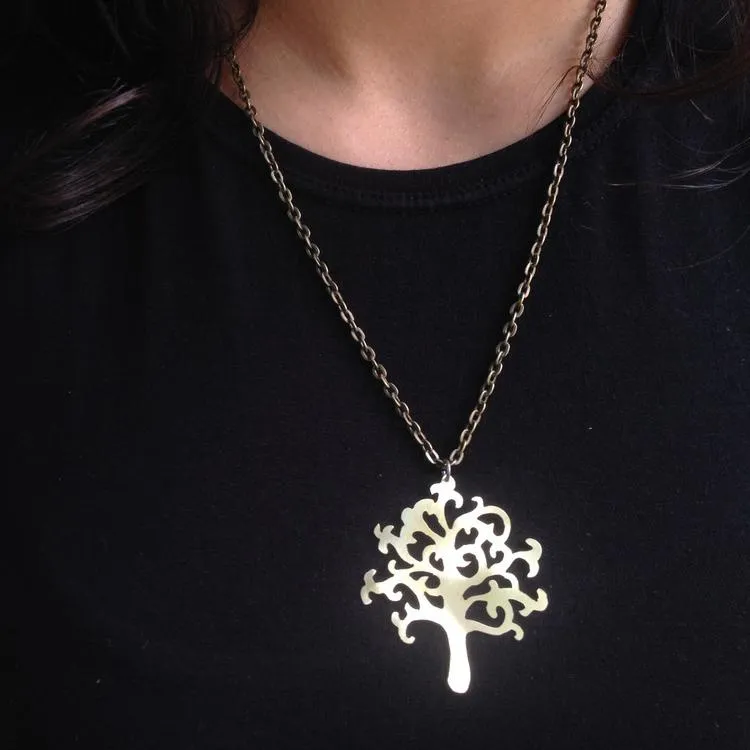 Olive Tree of Life Necklace in Brass