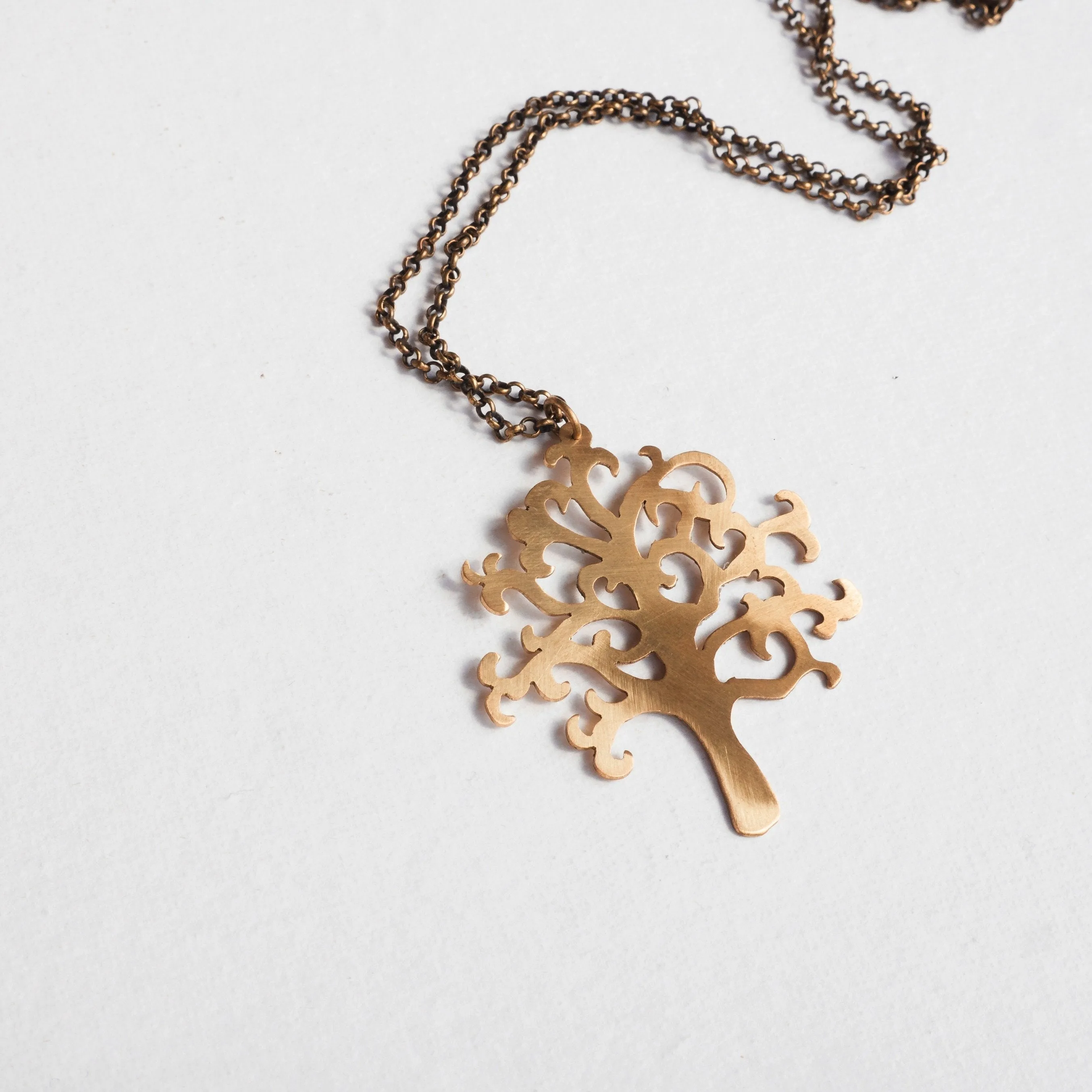 Olive Tree of Life Necklace in Brass