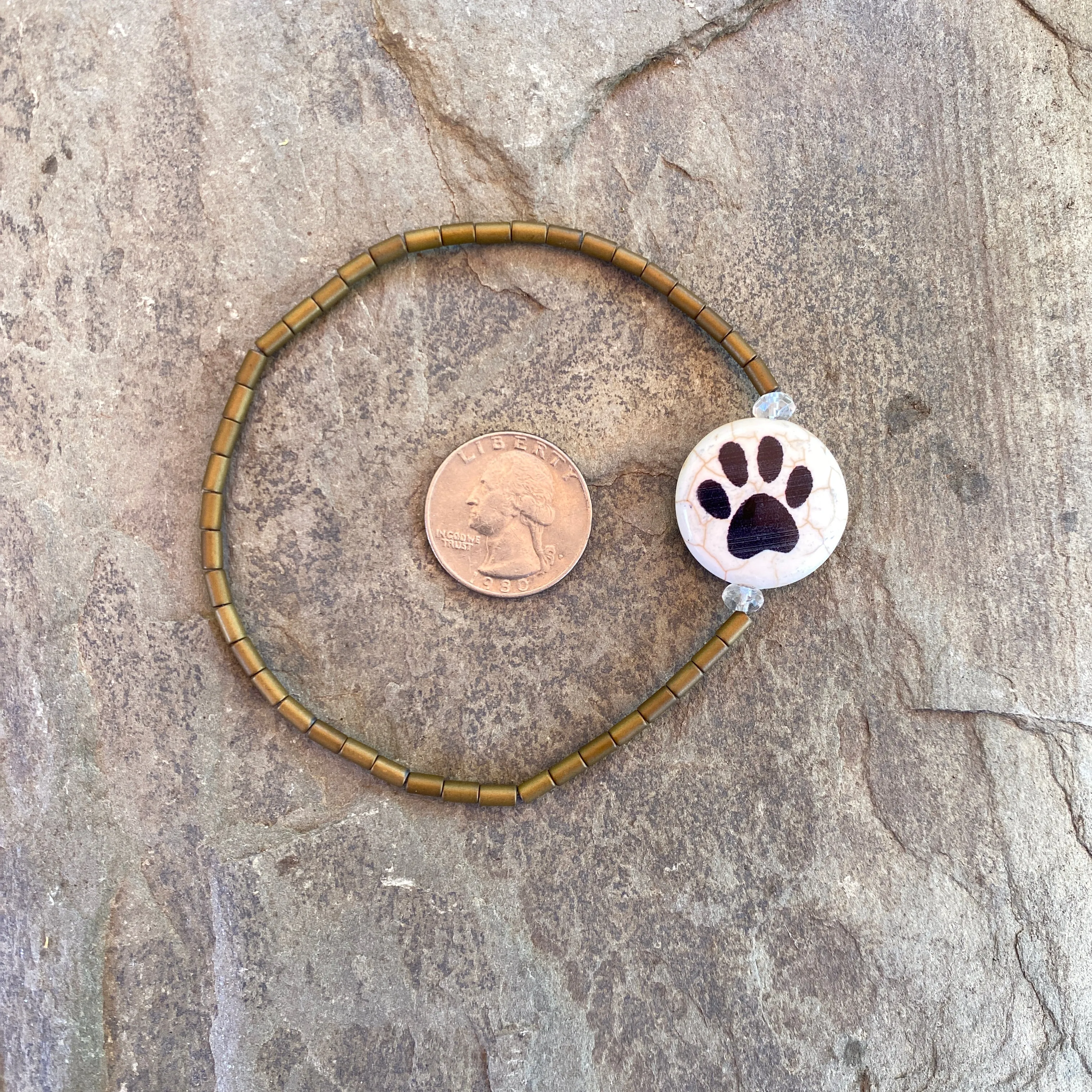 Painted Paw gemstone Anklet with gold hematite and citrine