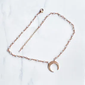 Pave White Topaz gemstones with Rose Gold Moon pendant chain necklace