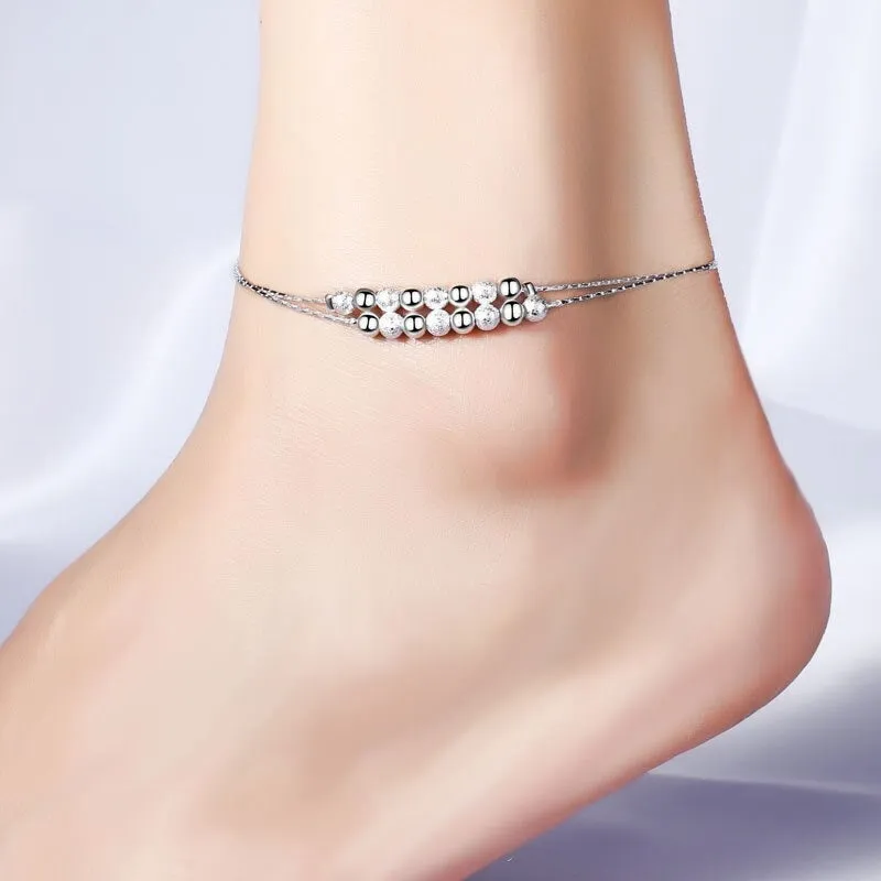 Petal Sterling Silver Chain Pearls Anklet For Women