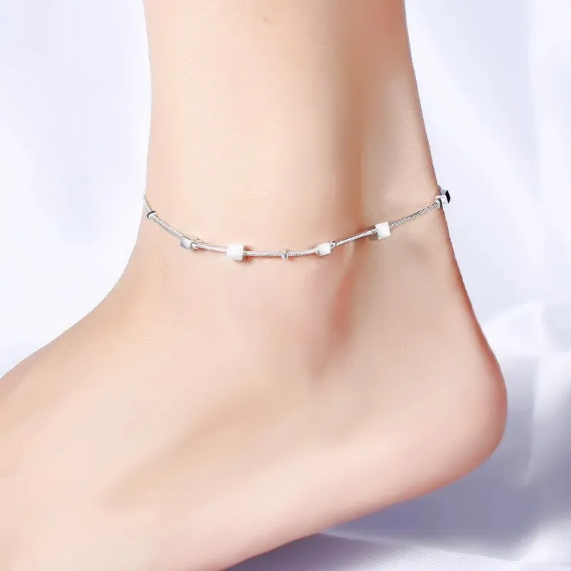 Petal Sterling Silver Chain Pearls Anklet For Women