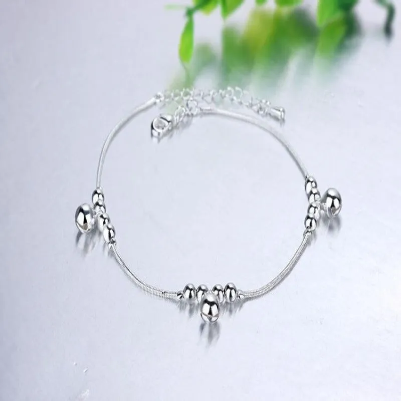 Petal Sterling Silver Chain Pearls Anklet For Women