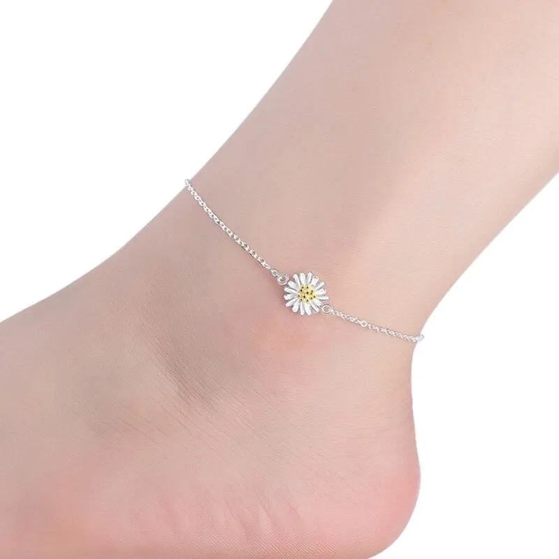 Petal Sterling Silver Chain Pearls Anklet For Women