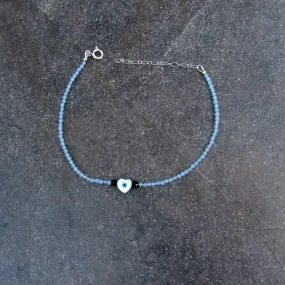 Protection Eye Mother of Pearl Heart and Chalcedony gemstone Anklet