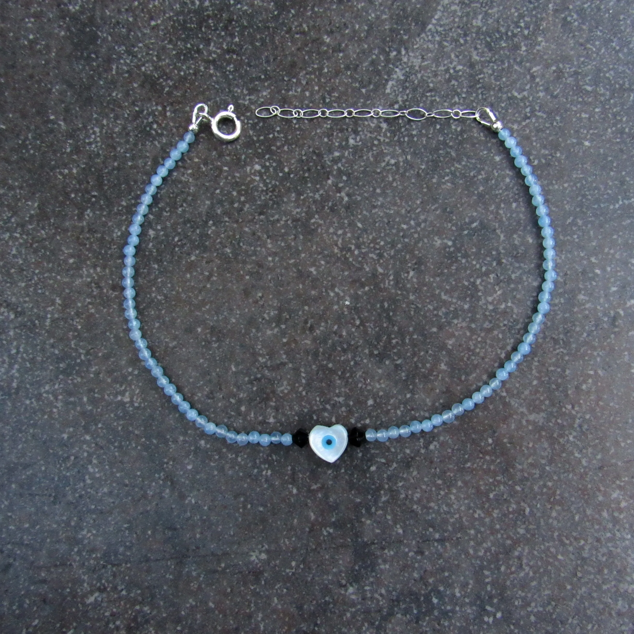 Protection Eye Mother of Pearl Heart and Chalcedony gemstone Anklet