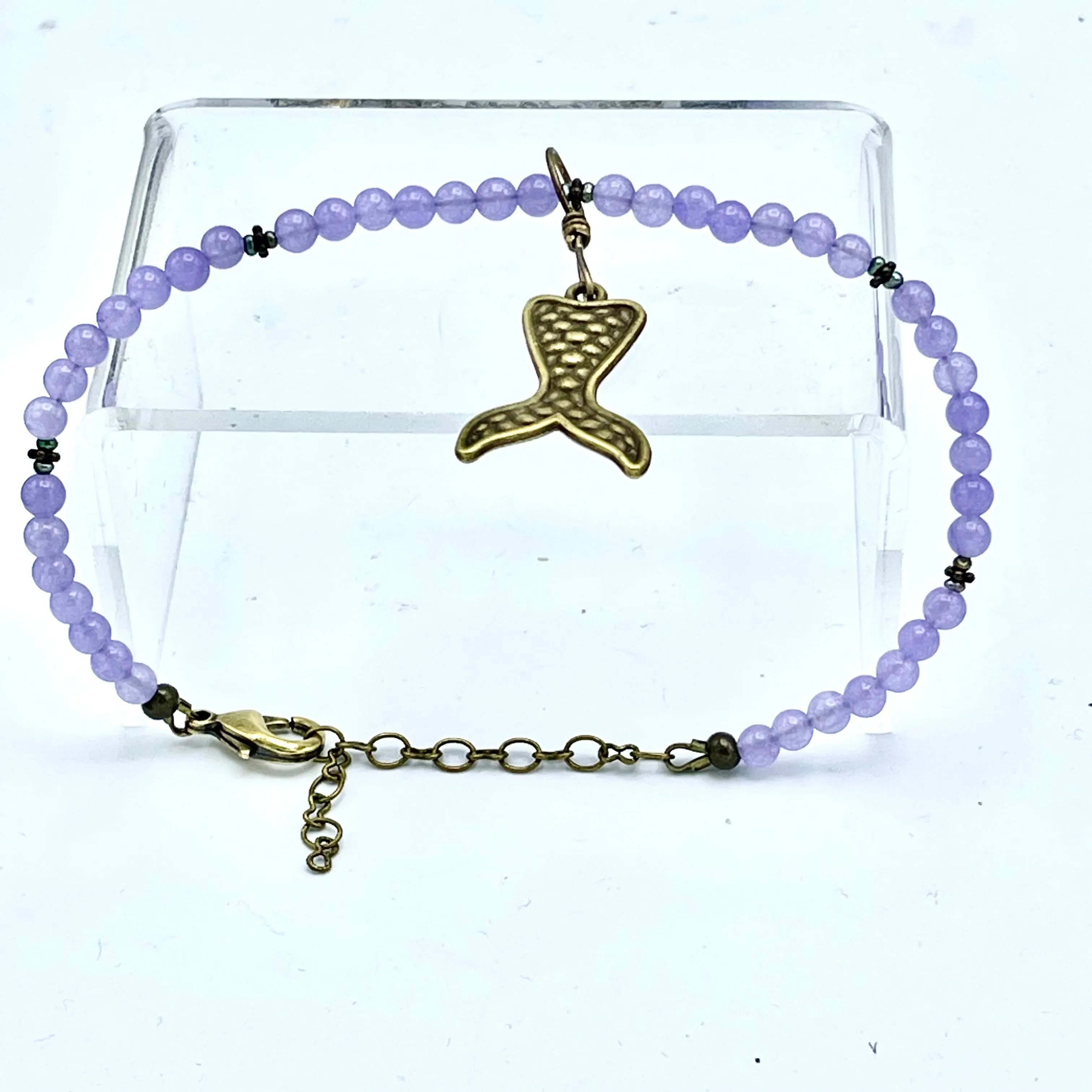 Purple Chalcedony gemstone and Tiny Pearls Mermaid Anklet