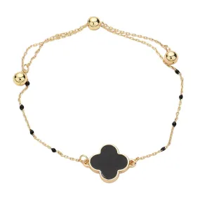 Quatrefoil Pendant Seed Beads Strand Pull Tie Cinch Bracelet