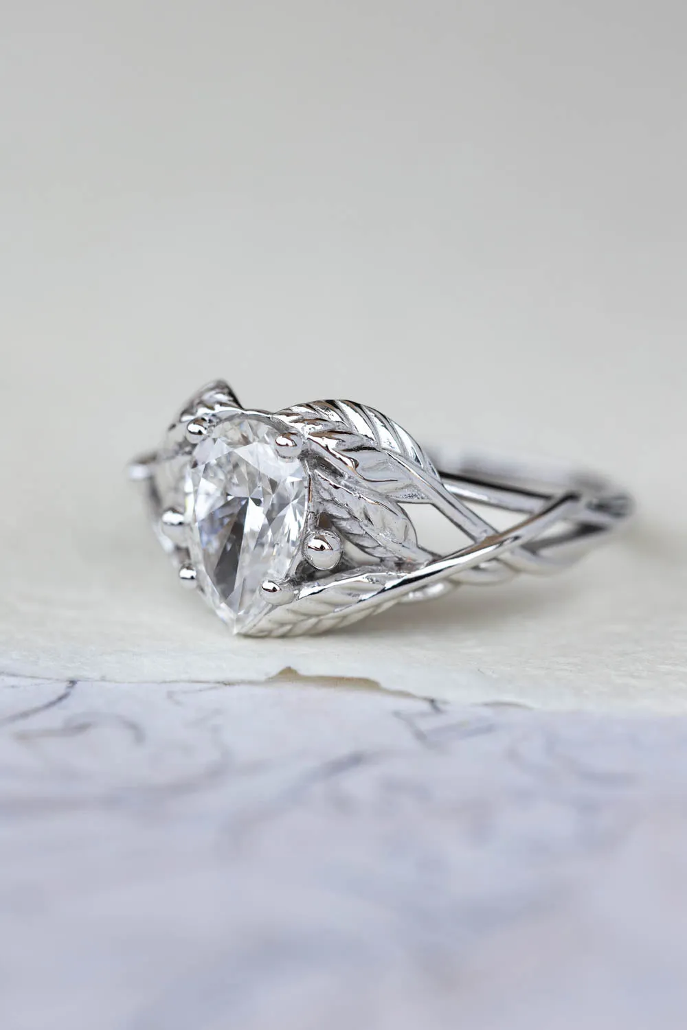 READY TO SHIP: Viola ring in 14K white gold, lab grown diamond pear cut 9x6* mm, AVAILABLE RING SIZES: 5.5-7.5US