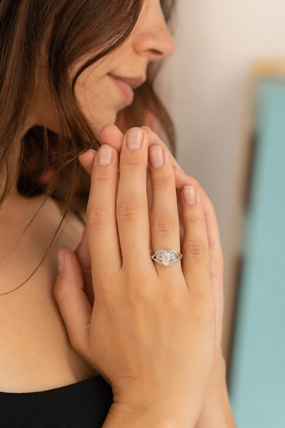 READY TO SHIP: Viola ring in 14K white gold, lab grown diamond pear cut 9x6* mm, AVAILABLE RING SIZES: 5.5-7.5US