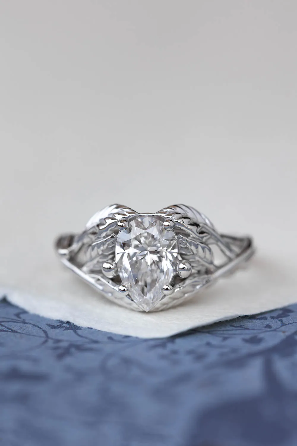 READY TO SHIP: Viola ring in 14K white gold, lab grown diamond pear cut 9x6* mm, AVAILABLE RING SIZES: 5.5-7.5US