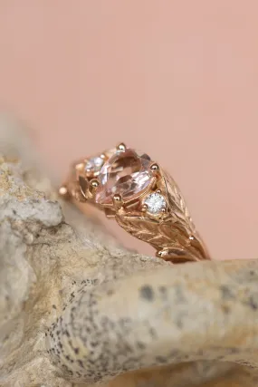 READY TO SHIP: Wisteria ring in 14K rose gold, natural morganite pear cut 7x5 mm, accent moissanites, AVAILABLE RING SIZES: 4.5-6.5US