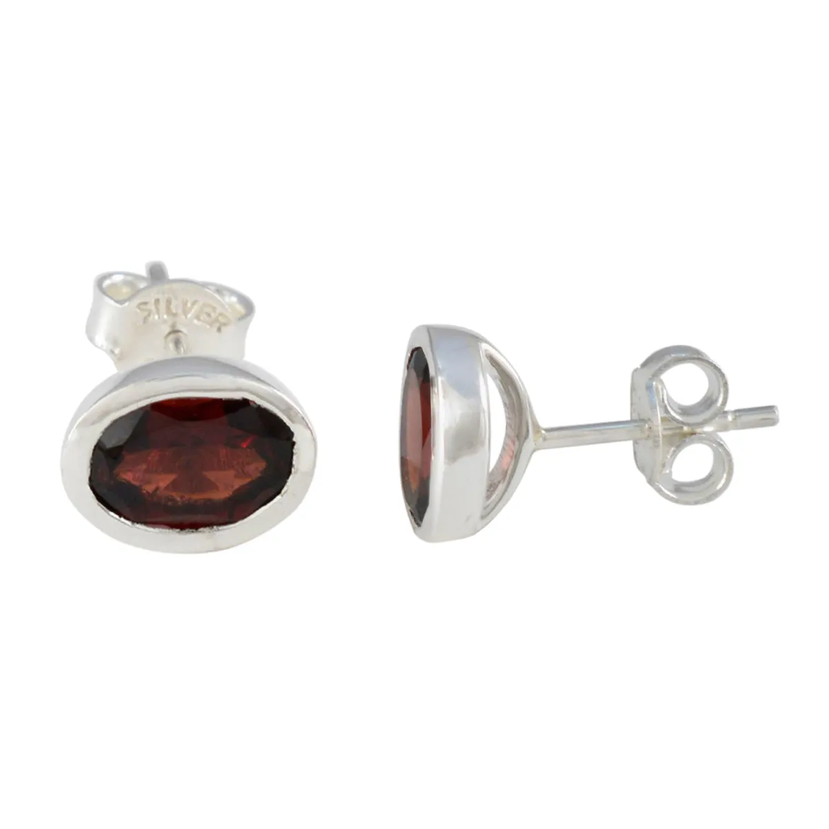 Riyo Aesthetic 925 Sterling Silver Earring For Girl Garnet Earring Bezel Setting Red Earring Stud Earring