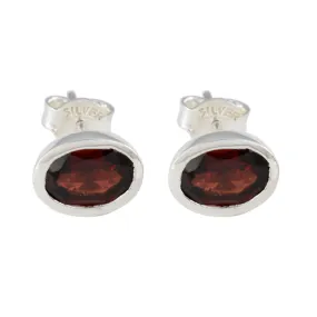 Riyo Aesthetic 925 Sterling Silver Earring For Girl Garnet Earring Bezel Setting Red Earring Stud Earring