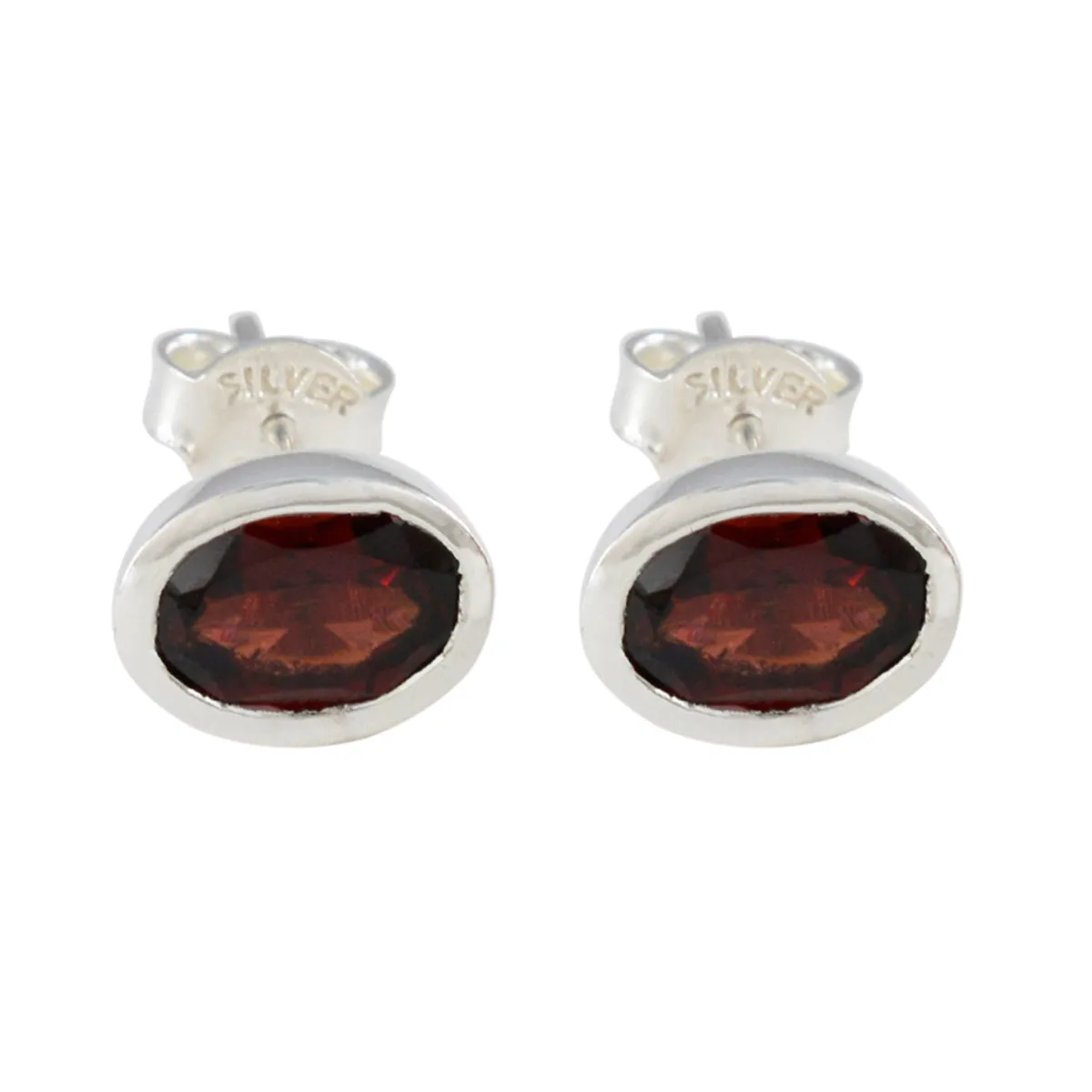 Riyo Aesthetic 925 Sterling Silver Earring For Girl Garnet Earring Bezel Setting Red Earring Stud Earring