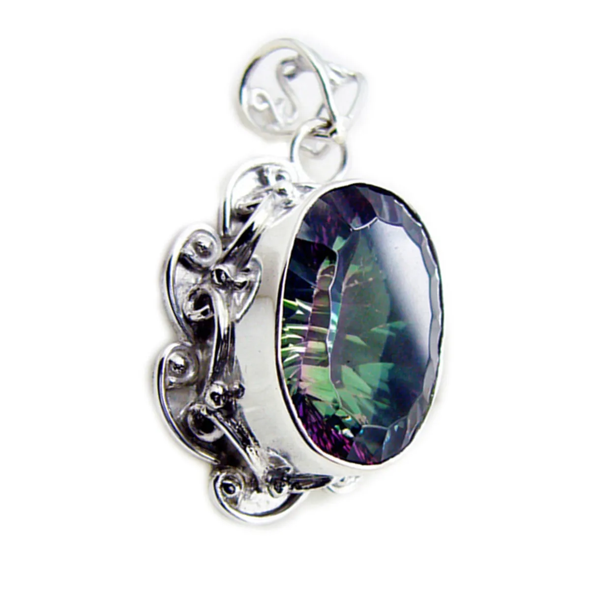 Riyo Aesthetic Gems Oval Faceted Multi Color Mystic Quartz Silver Pendant Gift For Wife