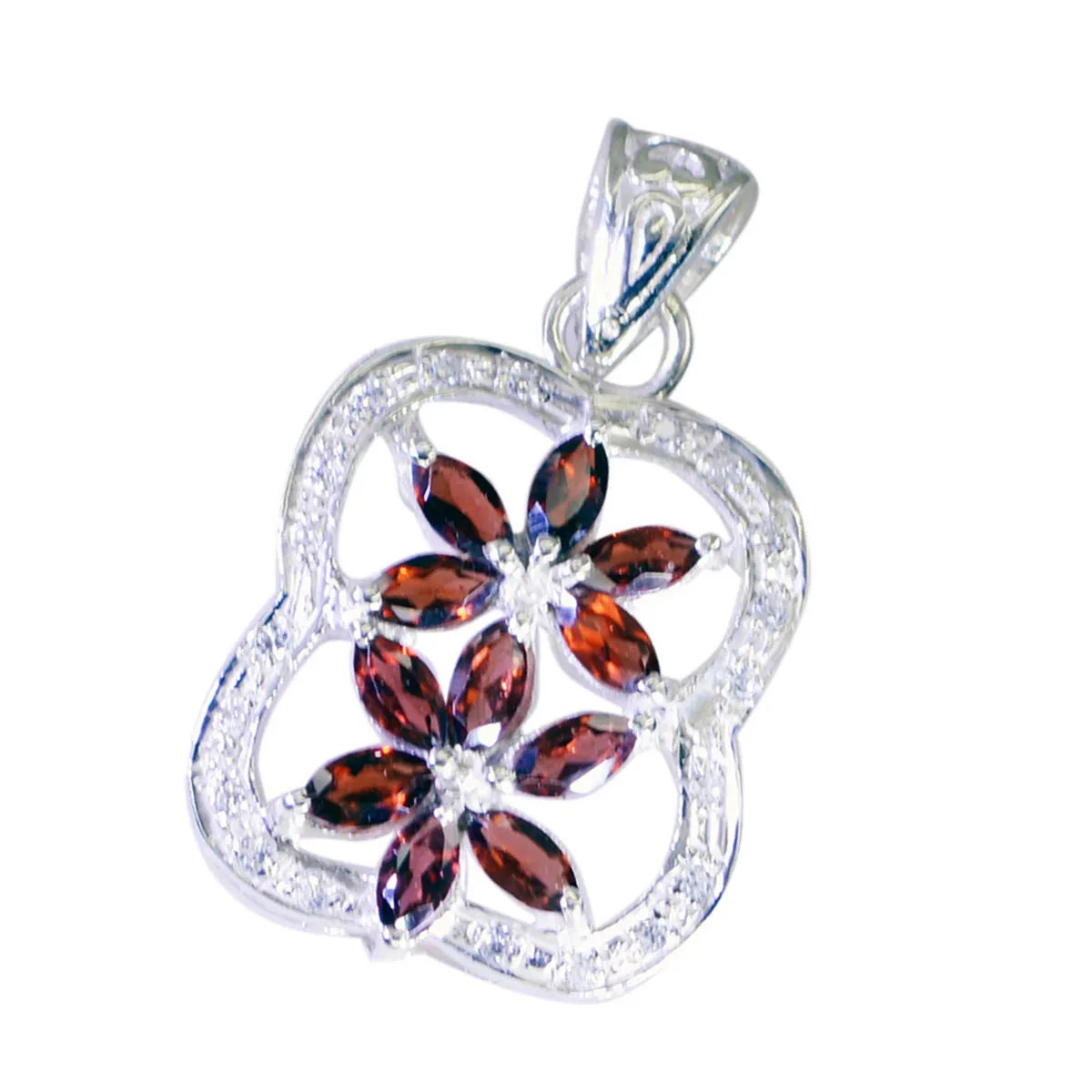 Riyo Appealing Gemstone Marquise Faceted Red Garnet Sterling Silver Pendant Gift For Friend