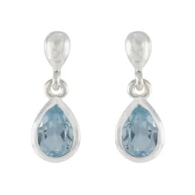 Riyo Arresting Sterling Silver Earring For Femme Blue Topaz Earring Bezel Setting Blue Earring Stud Earring